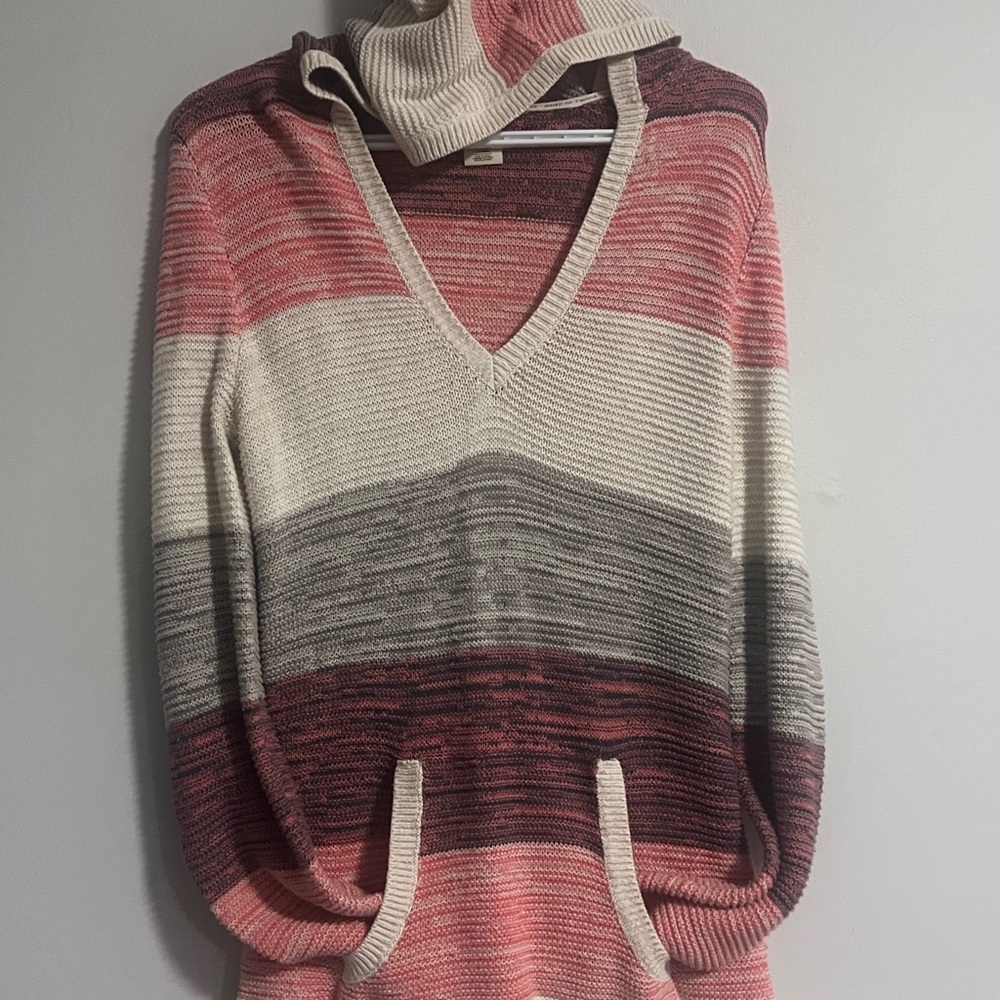 Roxy Striped V-Neck Sweater - Pink, Cream, Gray - Picture 4 of 5